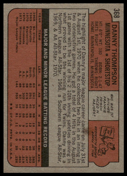 1972 Topps #368 Danny Thompson Minnesota Twins EX-NM