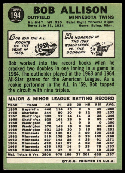 1967 Topps #194 Bob Allison Minnesota Twins EX