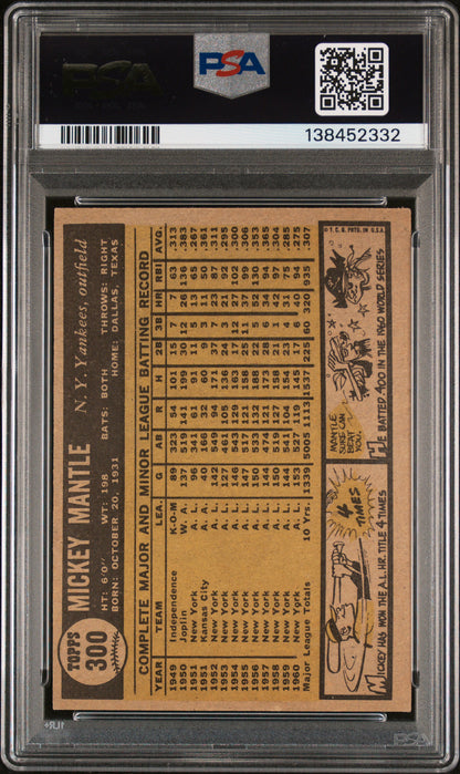 1961 Topps #300 Mickey Mantle New York Yankees PSA Authentic
