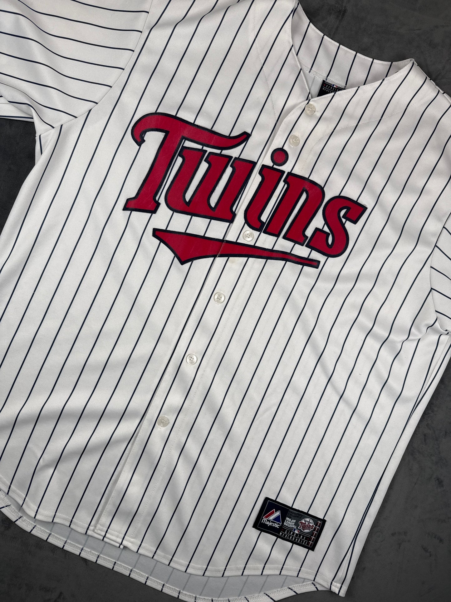 Minnesota Twins White Pinstripe Vintage Majestic Home Jersey Size XL