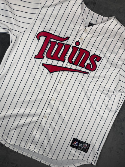 Minnesota Twins White Pinstripe Vintage Majestic Home Jersey Size XL