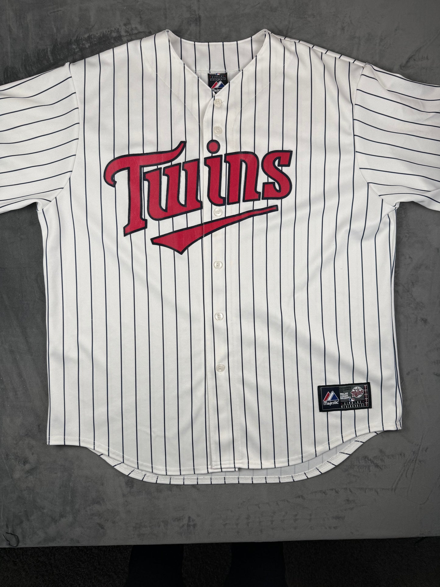 Minnesota Twins White Pinstripe Vintage Majestic Home Jersey Size XL