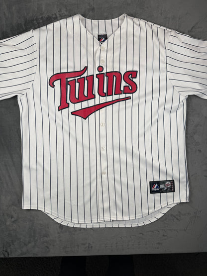 Minnesota Twins White Pinstripe Vintage Majestic Home Jersey Size XL
