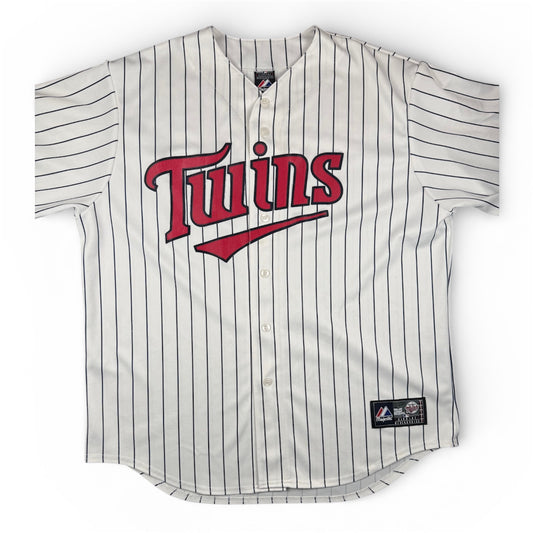 Minnesota Twins White Pinstripe Vintage Majestic Home Jersey Size XL
