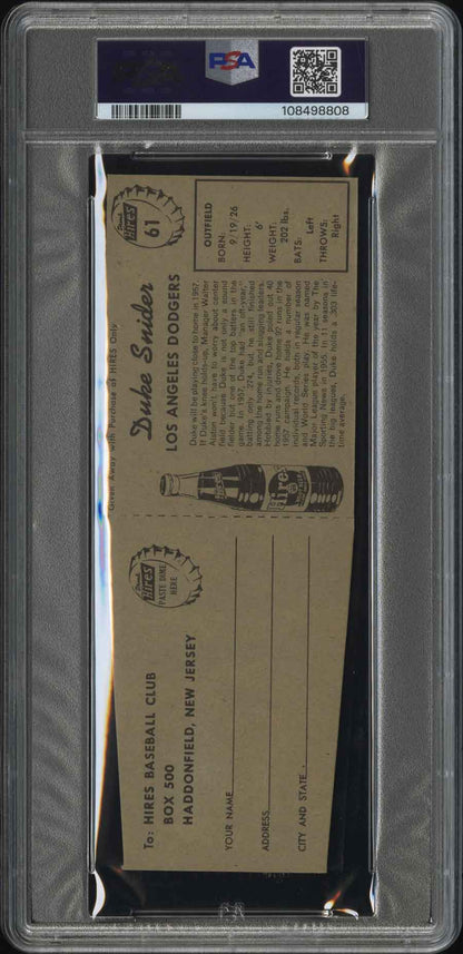 1958 Hires Root Beer Duke Snider With Tab PSA 7 Near Mint HOF